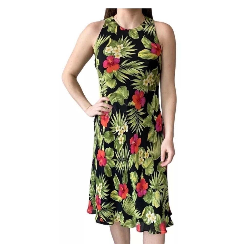 Ralph Lauren Silk Floral Sleeveless Midi Dress Size 8